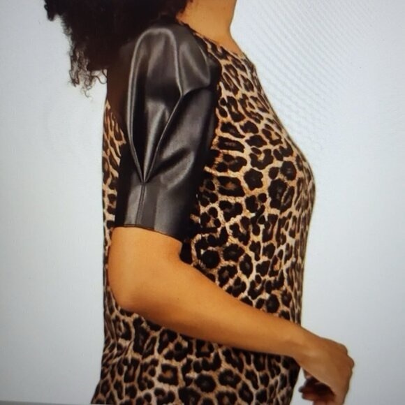 Michael Michael Kors Nubian Leather Cheetah Print Pullover Top size Small - Picture 2 of 10
